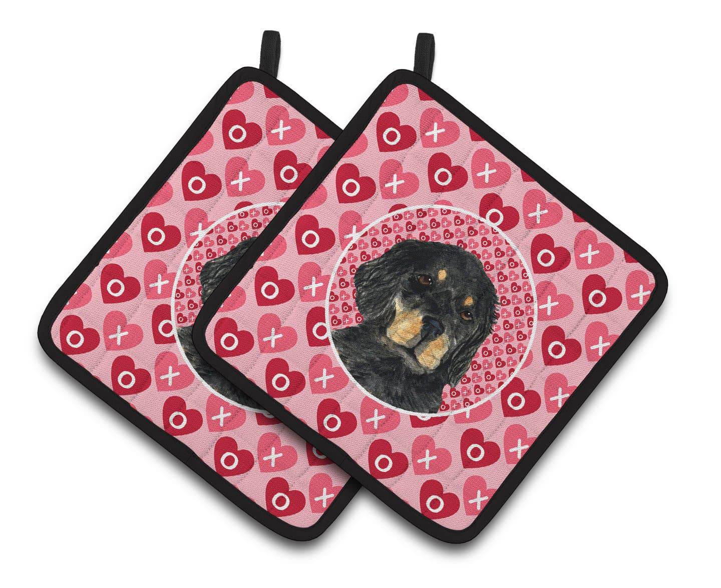 Gordon Setter Hearts Love and Valentine's Day Portrait Pair of Pot Holders SS4515PTHD - the-store.com