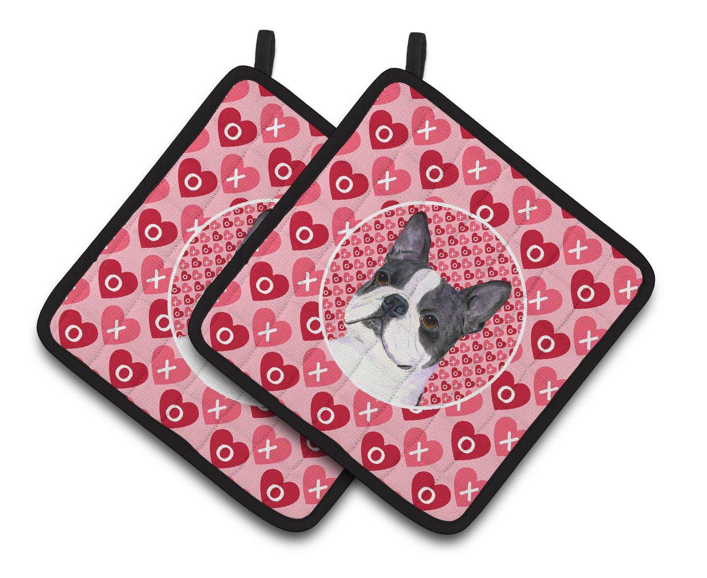 Boston Terrier Hearts Love Valentine's Day Pair of Pot Holders SS4516PTHD - the-store.com