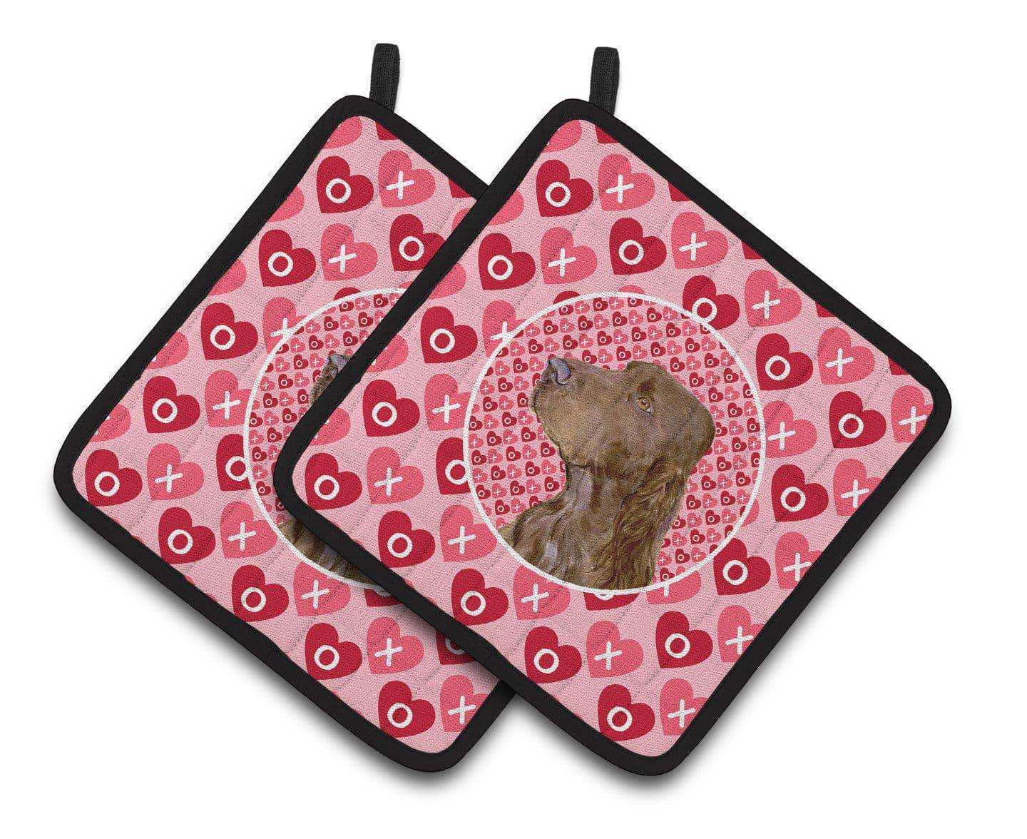 Field Spaniel Hearts Love and Valentine's Day Portrait Pair of Pot Holders SS4525PTHD - the-store.com