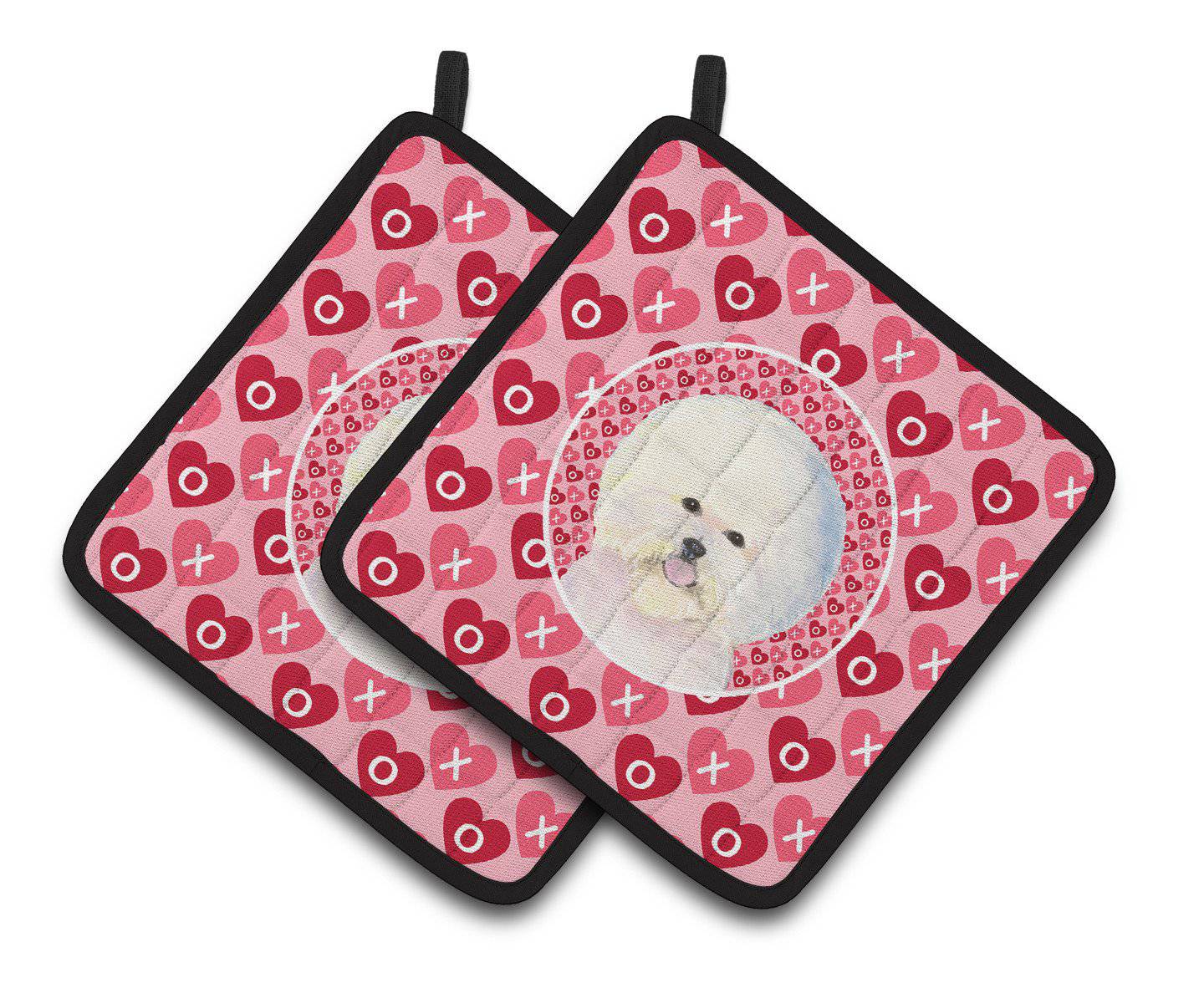 Bichon Frise Hearts Love and Valentine's Day Portrait Pair of Pot Holders SS4526PTHD - the-store.com