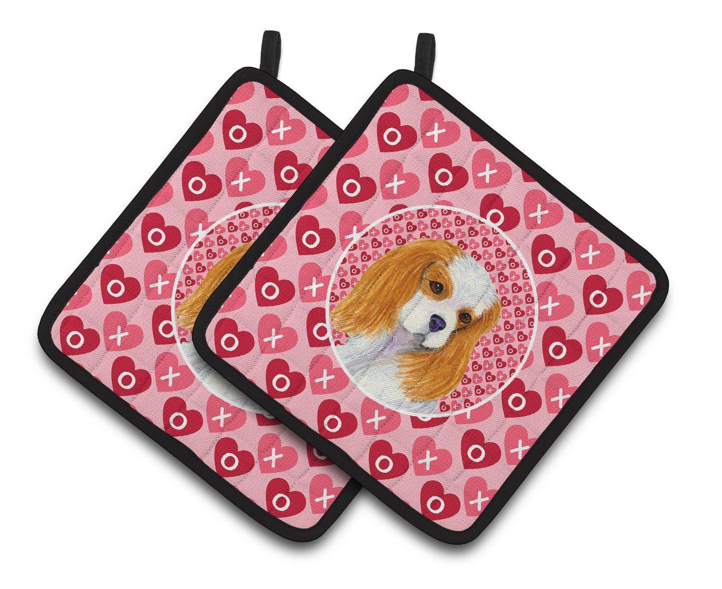 Cavalier Spaniel Hearts Love and Valentine's Day Portrait Pair of Pot Holders SS4527PTHD - the-store.com