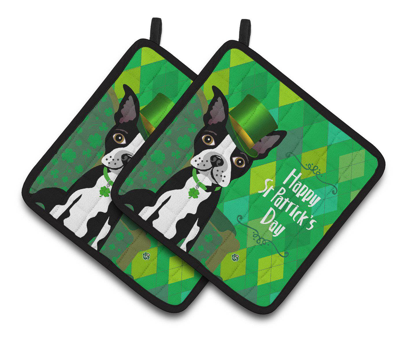 St Patrick's Day Boston Terrier Pair of Pot Holders VHA3006PTHD - the-store.com