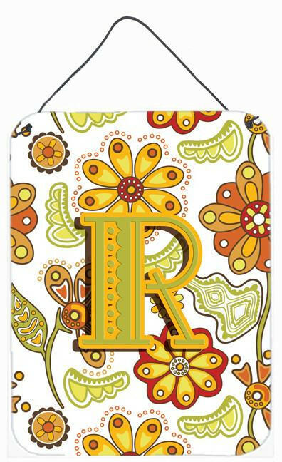 Letter R Floral Mustard and Green Wall or Door Hanging Prints CJ2003-RDS1216 by Caroline's Treasures