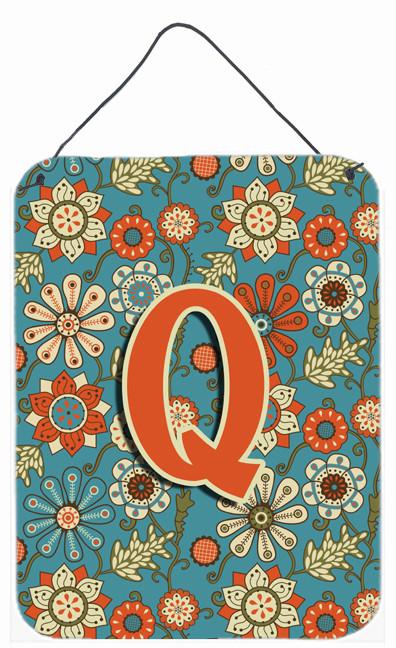Letter Q Flowers Retro Blue Wall or Door Hanging Prints CJ2012-QDS1216 by Caroline's Treasures