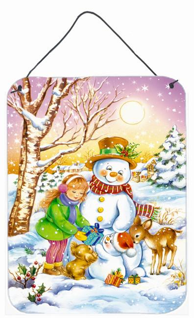 Girl and Animals with Snowman Wall or Door Hanging Prints APH3544DS1216 by Caroline's Treasures