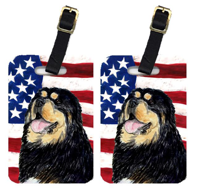 Pair of USA American Flag with Tibetan Mastiff Luggage Tags SS4039BT by Caroline&#39;s Treasures