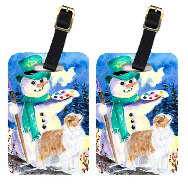 Snowman with Australian Shepherd Luggage Tags Pair of 2 by Caroline's Treasures