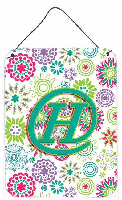Letter H Flowers Pink Teal Green Initial Wall or Door Hanging Prints CJ2011-HDS1216 by Caroline's Treasures