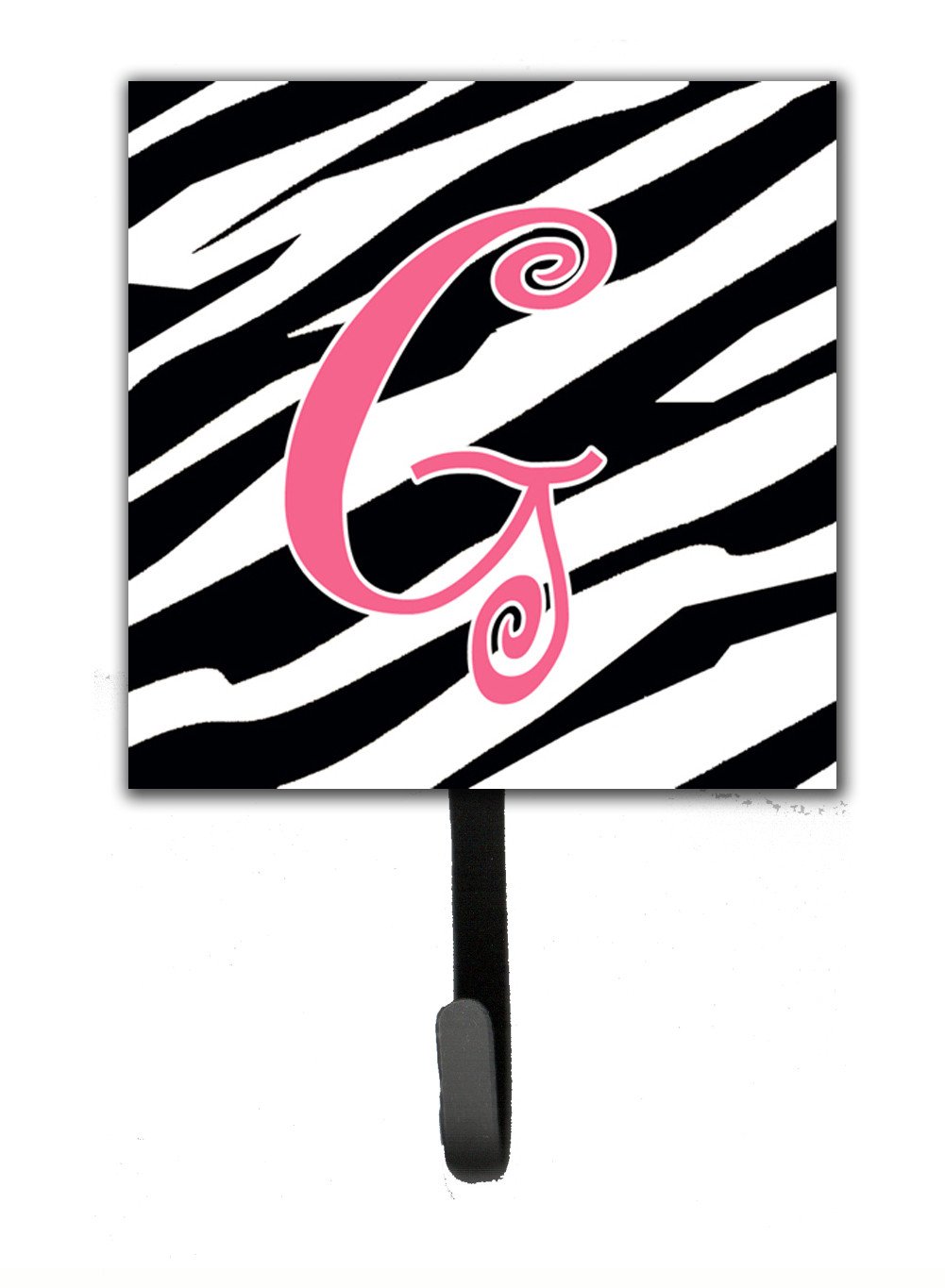Letter G Initial Monogram - Zebra Stripe and Pink Leash Holder or Key Hook by Caroline's Treasures