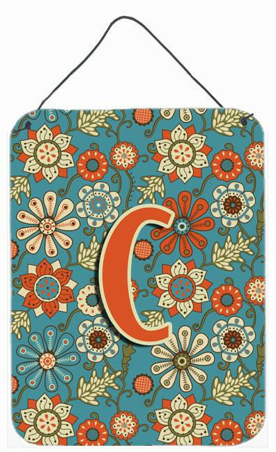 Letter C Flowers Retro Blue Wall or Door Hanging Prints CJ2012-CDS1216 by Caroline's Treasures