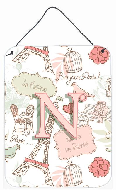 Letter N Love in Paris Pink Wall or Door Hanging Prints CJ2002-NDS1216 by Caroline's Treasures