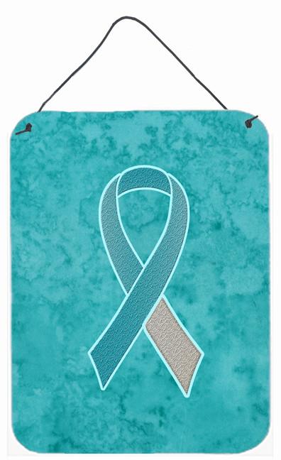 Teal and White Ribbon for Cervical Cancer Awareness Wall or Door Hanging Prints AN1215DS1216 by Caroline&#39;s Treasures