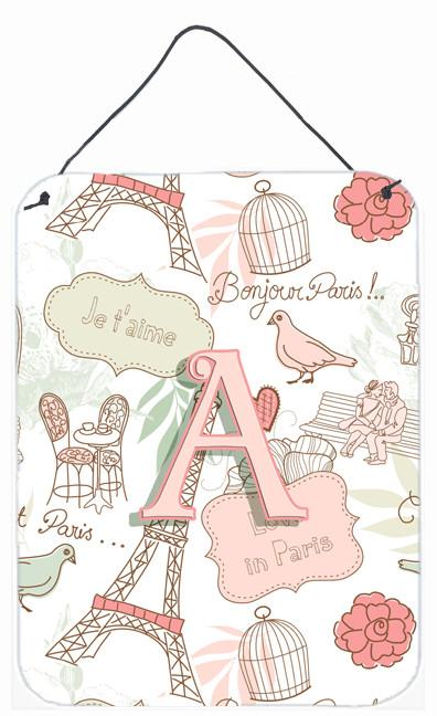 Letter A Love in Paris Pink Wall or Door Hanging Prints CJ2002-ADS1216 by Caroline's Treasures