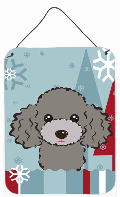 Winter Holiday Silver Gray Poodle Wall or Door Hanging Prints BB1755DS1216 by Caroline's Treasures