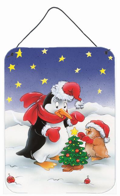 Penguin and Robin with Christmas Tree Wall or Door Hanging Prints AAH7203DS1216 by Caroline's Treasures
