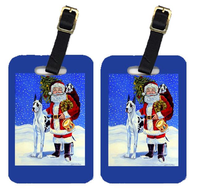 Pair of 2 Harlequin Great Dane with Santa Claus Luggage Tags by Caroline's Treasures