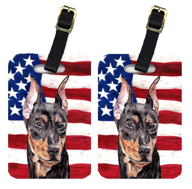 Pair of German Pinscher with American Flag USA Luggage Tags SC9644BT by Caroline's Treasures