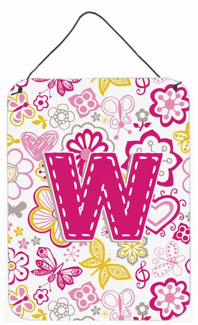 Letter W Flowers and Butterflies Pink Wall or Door Hanging Prints CJ2005-WDS1216 by Caroline's Treasures