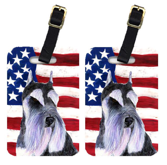 Pair of USA American Flag with Schnauzer Luggage Tags SS4056BT by Caroline&#39;s Treasures