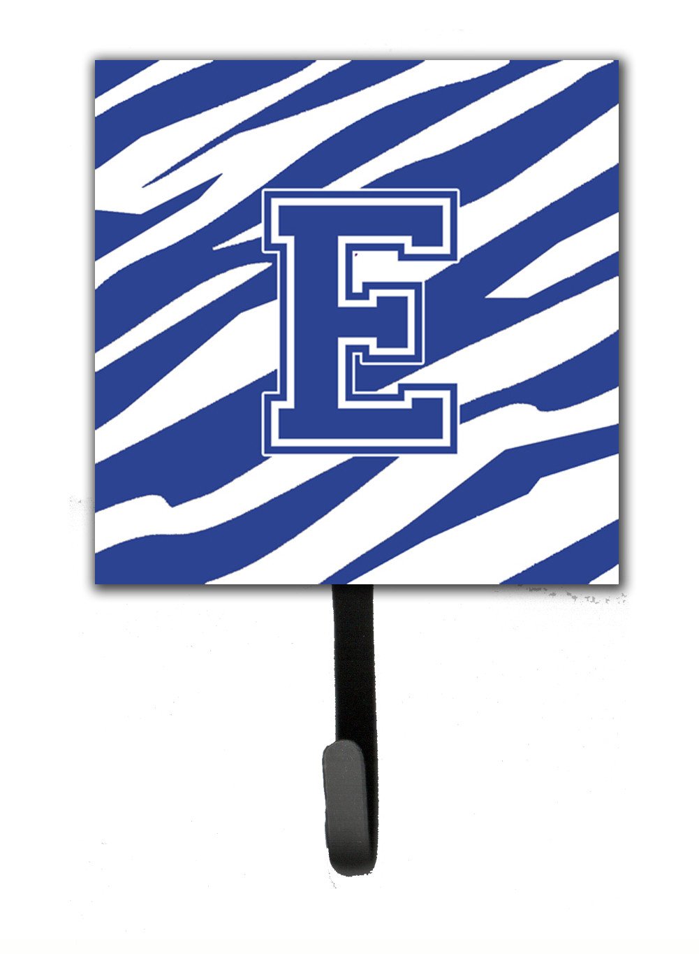 Letter E Initial Tiger Stripe Blue and White Leash Holder or Key Hook by Caroline's Treasures