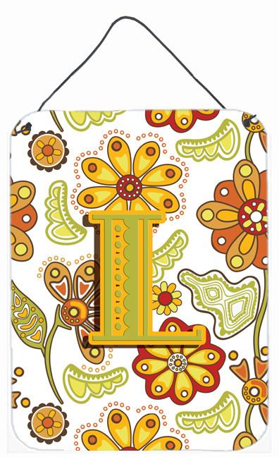 Letter L Floral Mustard and Green Wall or Door Hanging Prints CJ2003-LDS1216 by Caroline's Treasures