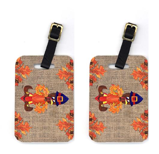 Pair of Thanksgiving Turkey Pilgrim Fleur de lis Luggage Tags by Caroline's Treasures