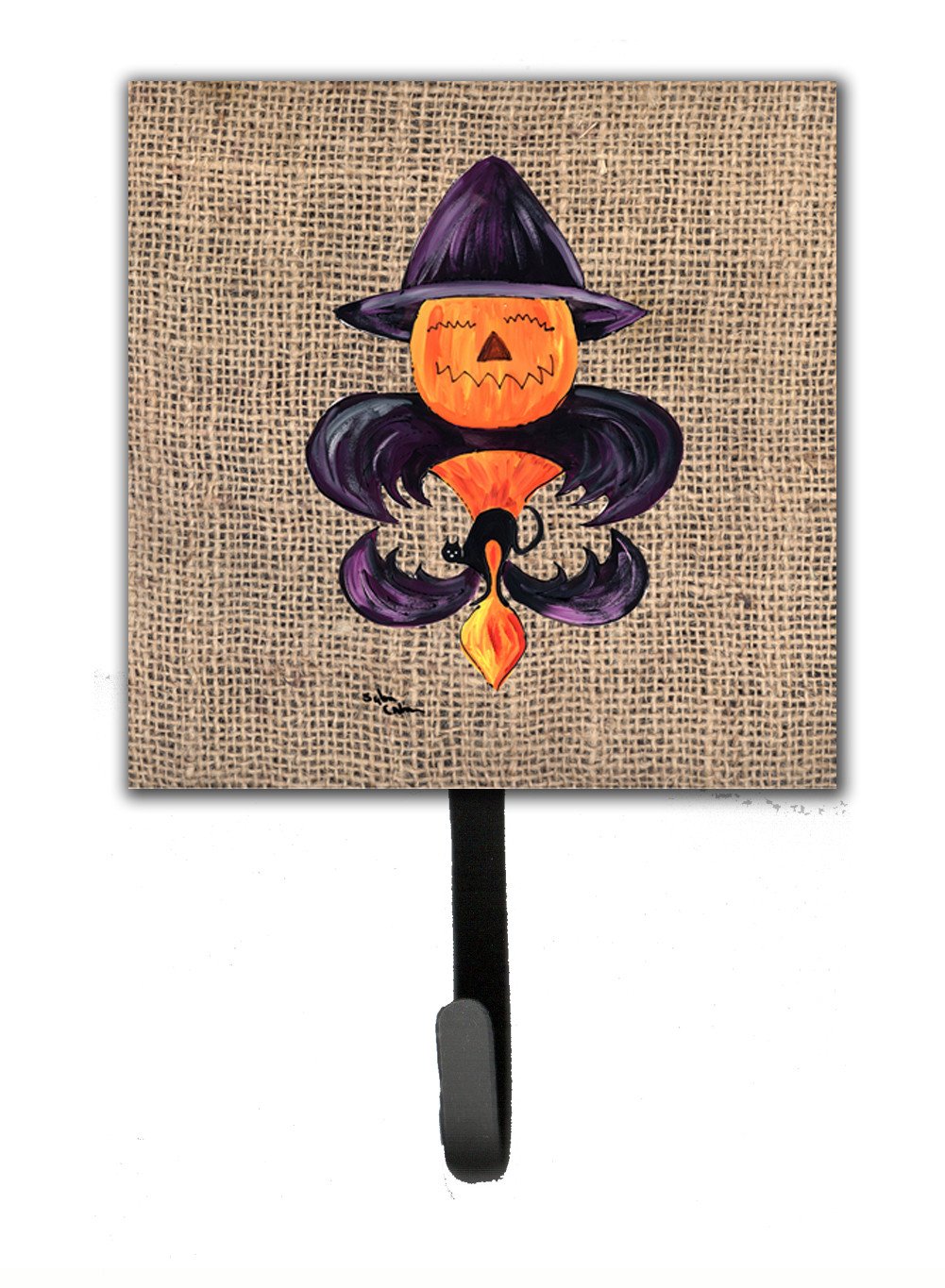 Halloween Pumpkin Bat Fleur de lis Leash Holder or Key Hook by Caroline's Treasures