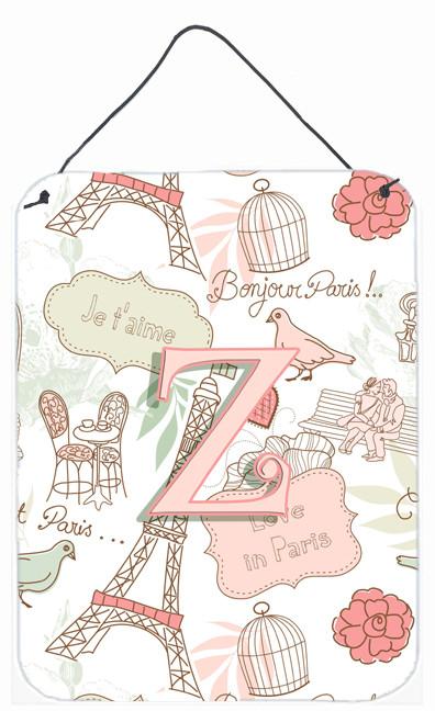 Letter Z Love in Paris Pink Wall or Door Hanging Prints CJ2002-ZDS1216 by Caroline's Treasures