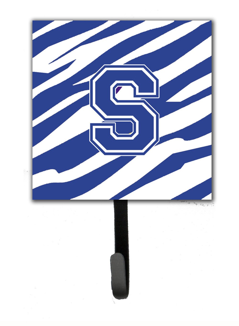 Letter S Initial Tiger Stripe Blue and White Leash Holder or Key Hook by Caroline's Treasures