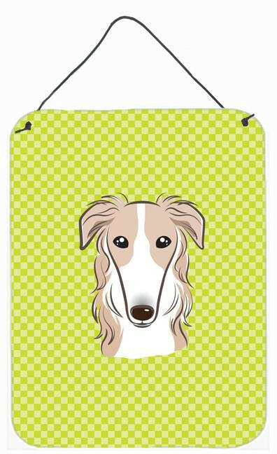 Checkerboard Lime Green Borzoi Wall or Door Hanging Prints BB1290DS1216 by Caroline's Treasures
