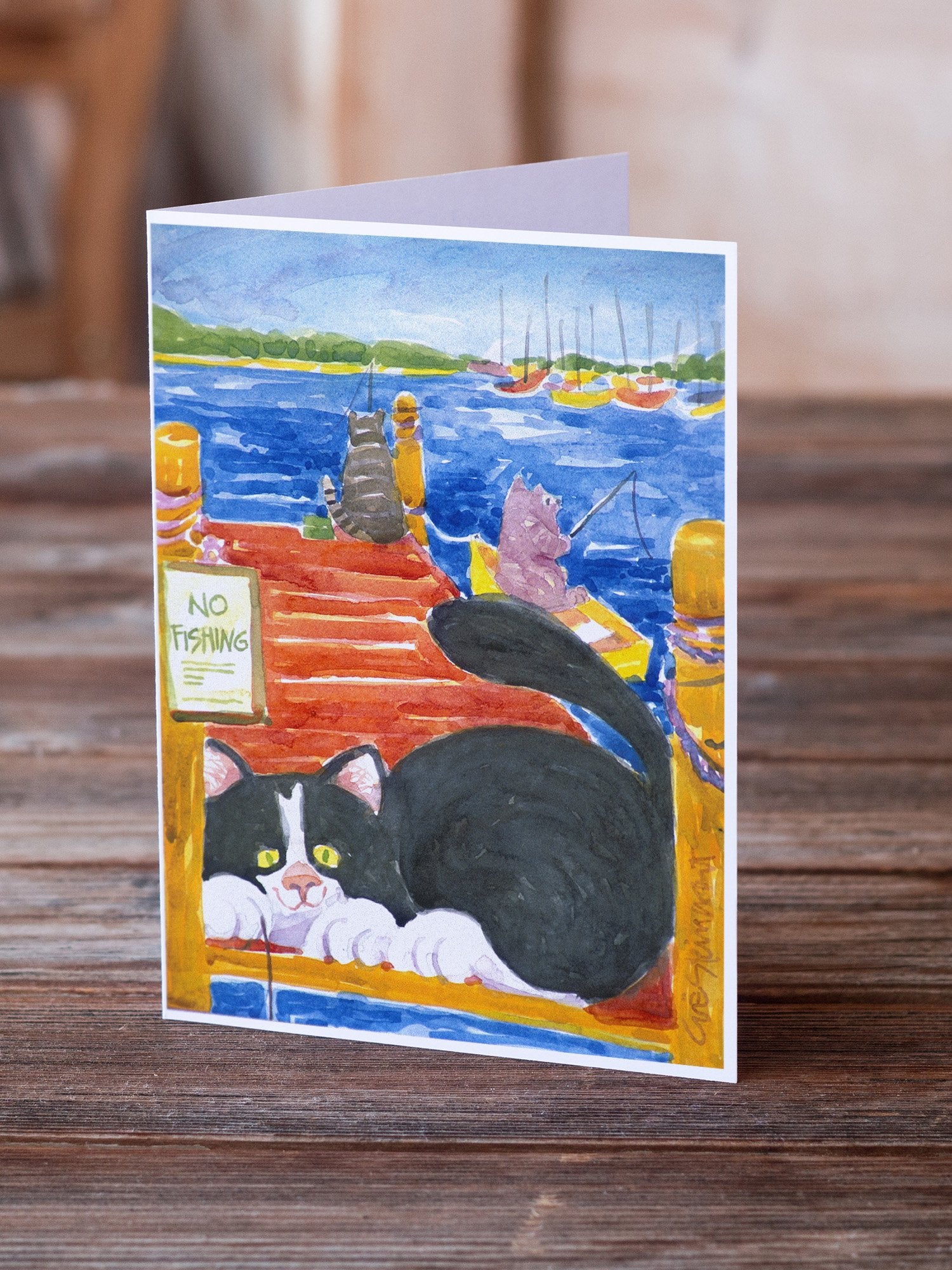 Buy this Cat Fishing from the dock Greeting Cards and Envelopes Pack of 8