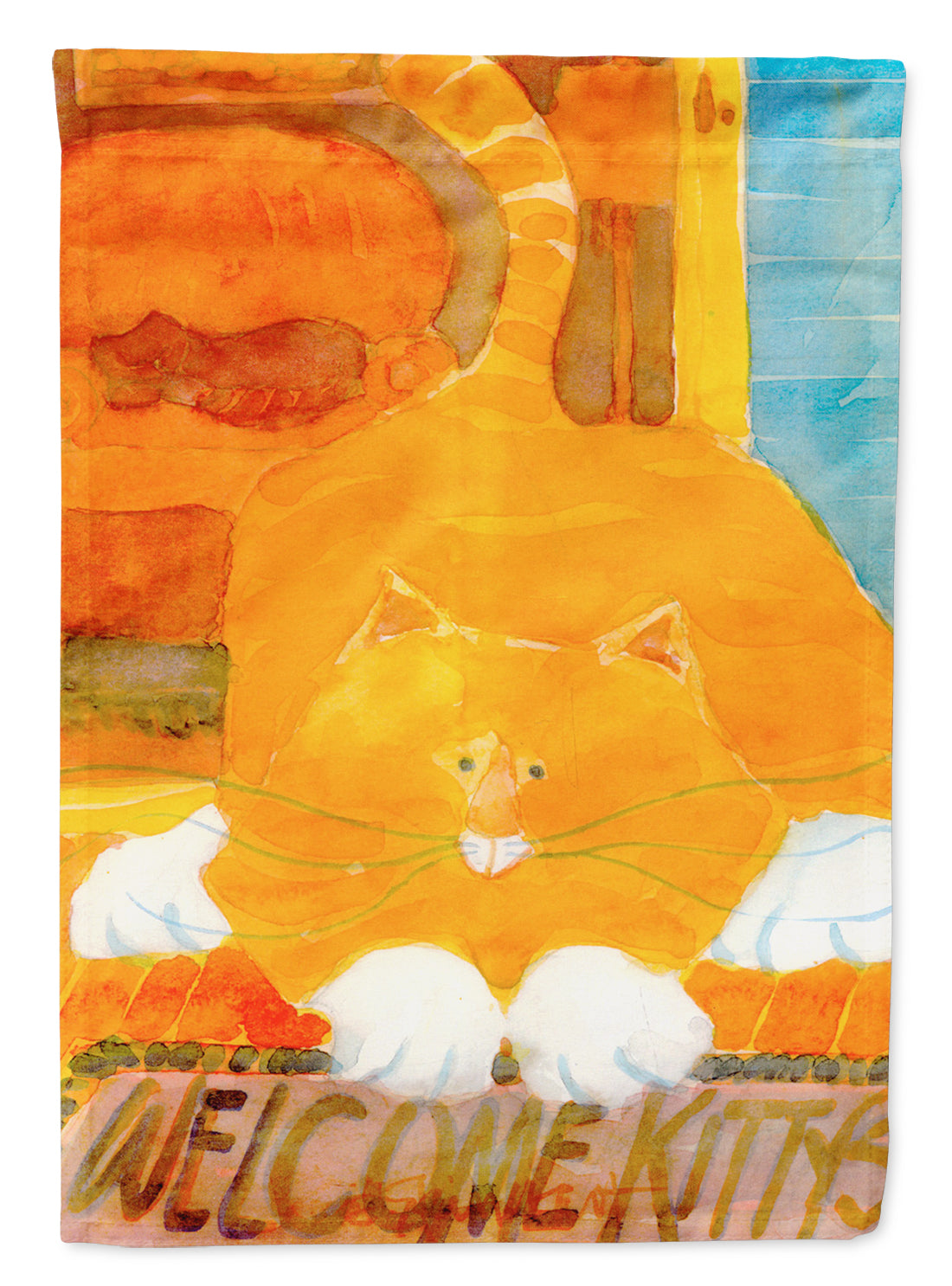 Orange Tabby Welcome Cat  Flag Canvas House Size
