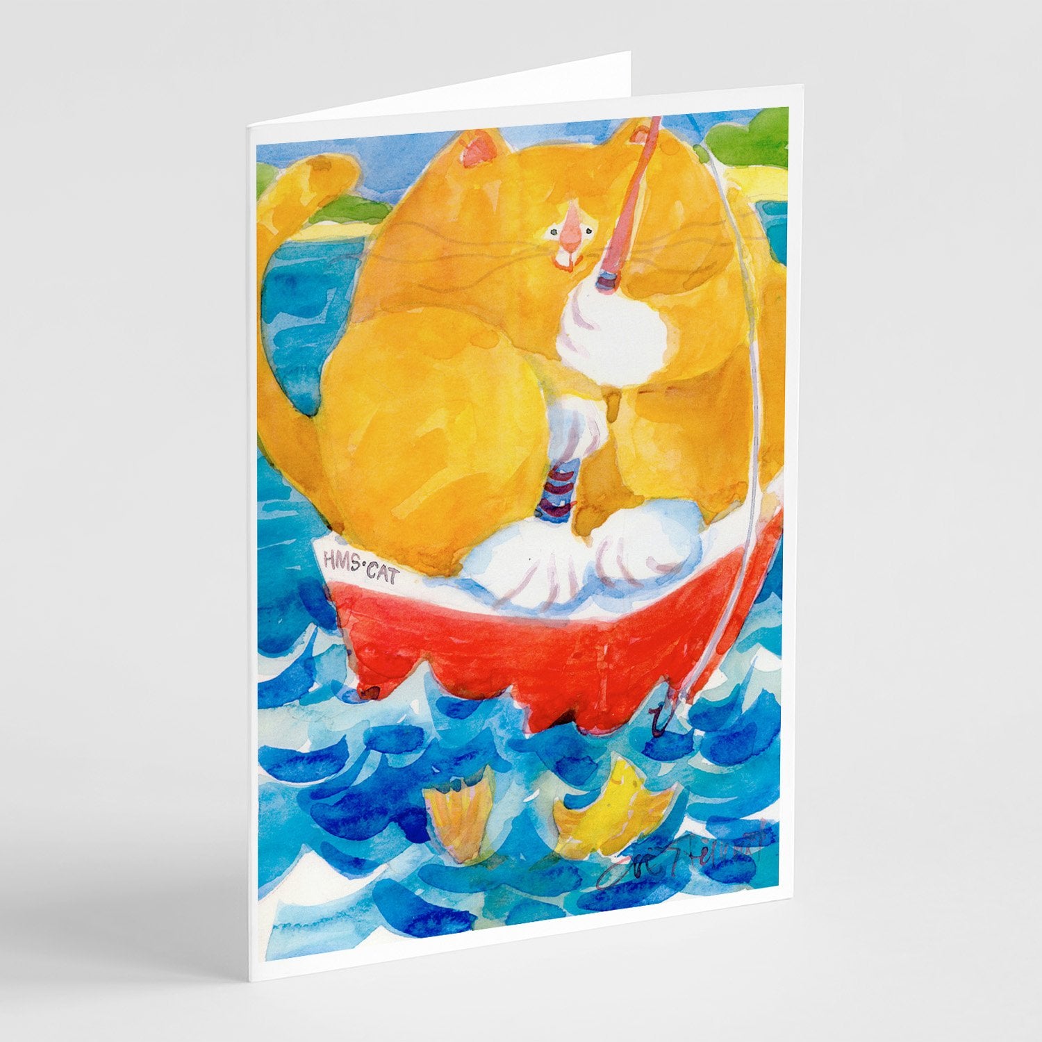 Buy this Big Orange Tabby Fishing Greeting Cards and Envelopes Pack of 8