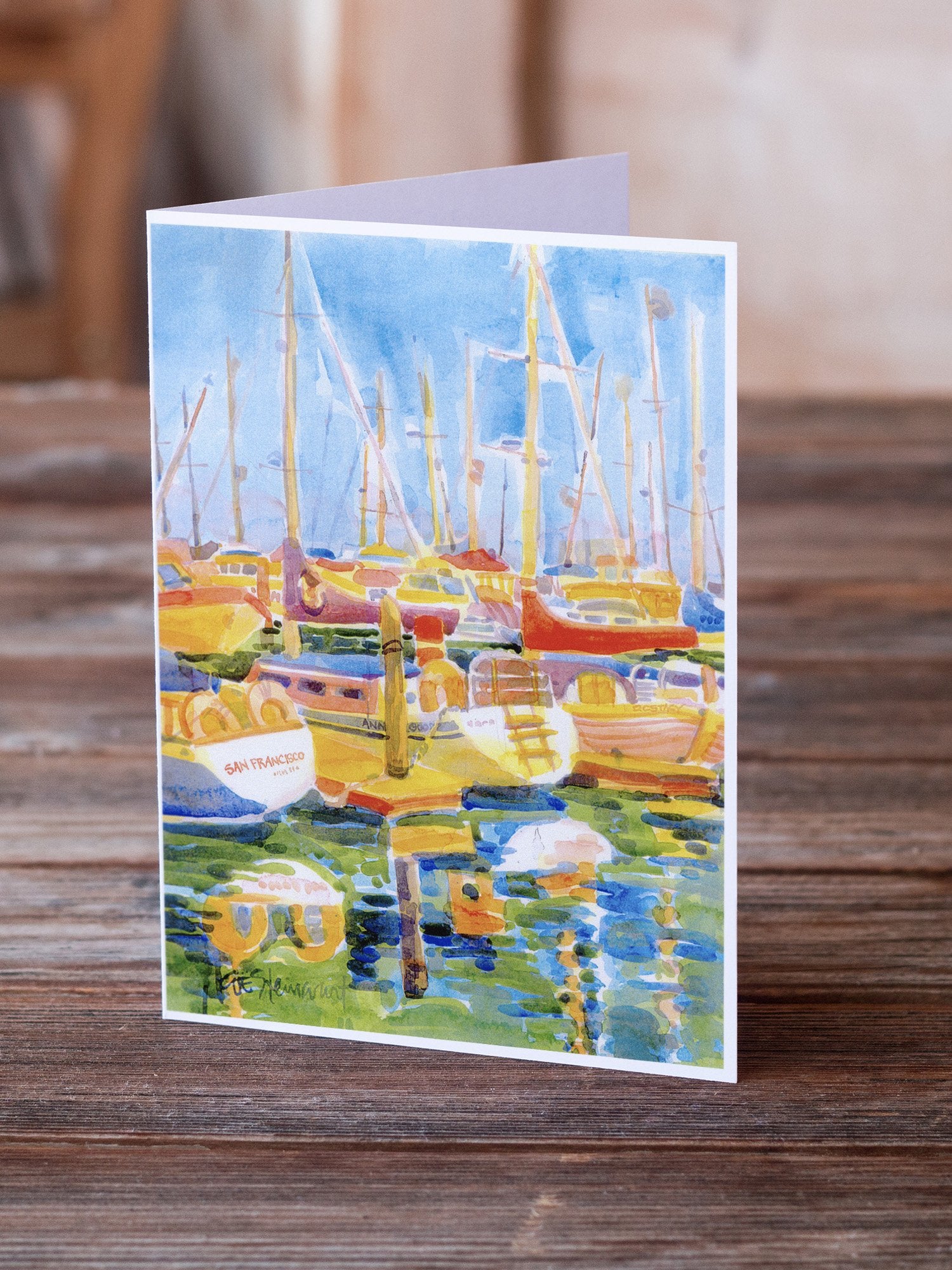 Boats at the Harbour Greeting Cards and Envelopes Pack of 8 - the-store.com