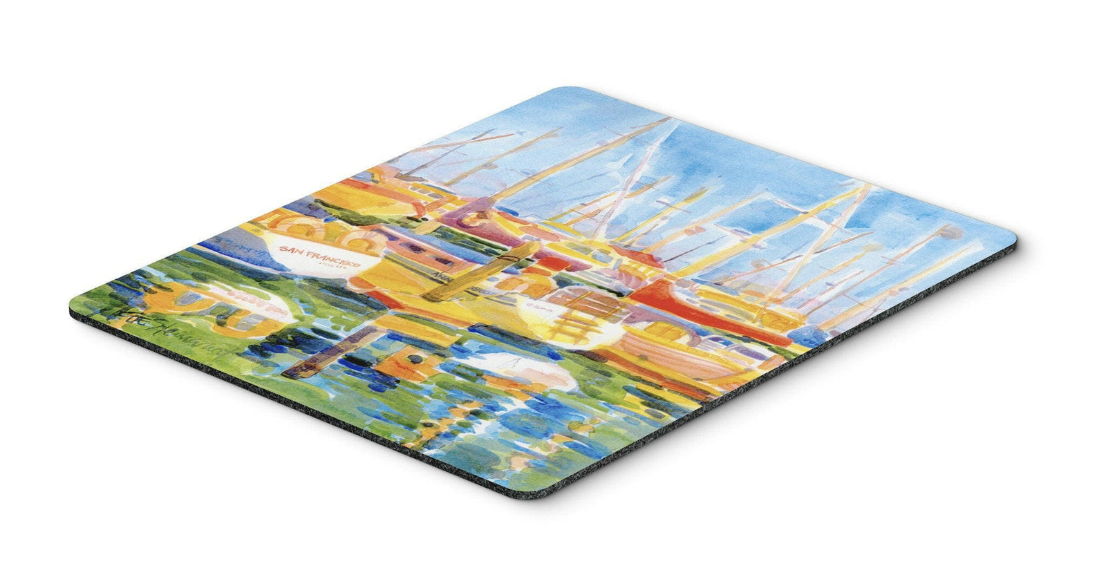 Boats at Harbour Pier  Mouse Pad, Hot Pad or Trivet by Caroline's Treasures