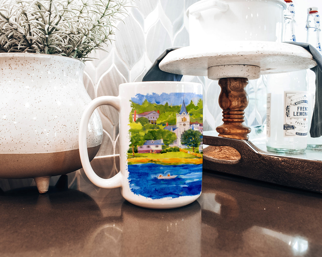 Harbour Scene with Sailboat Dishwasher Safe Microwavable Ceramic Coffee Mug 15 ounce 6031CM15
