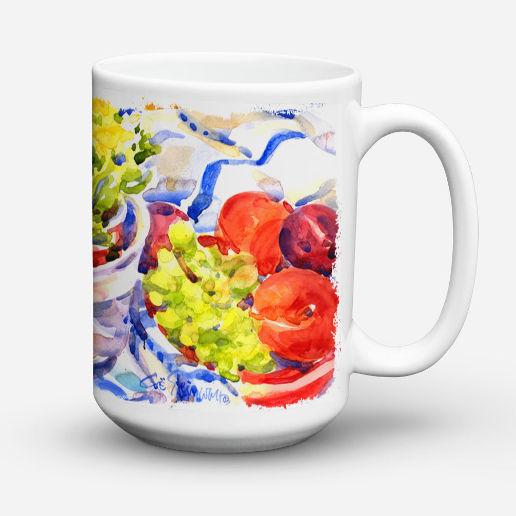 Apples, Plums and Grapes with Flowers Dishwasher Safe Microwavable Ceramic Coffee Mug 15 ounce 6037CM15