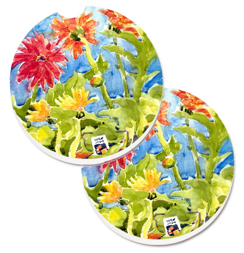 Flower - Gerber Daisies Set of 2 Cup Holder Car Coasters 6038CARC by Caroline's Treasures