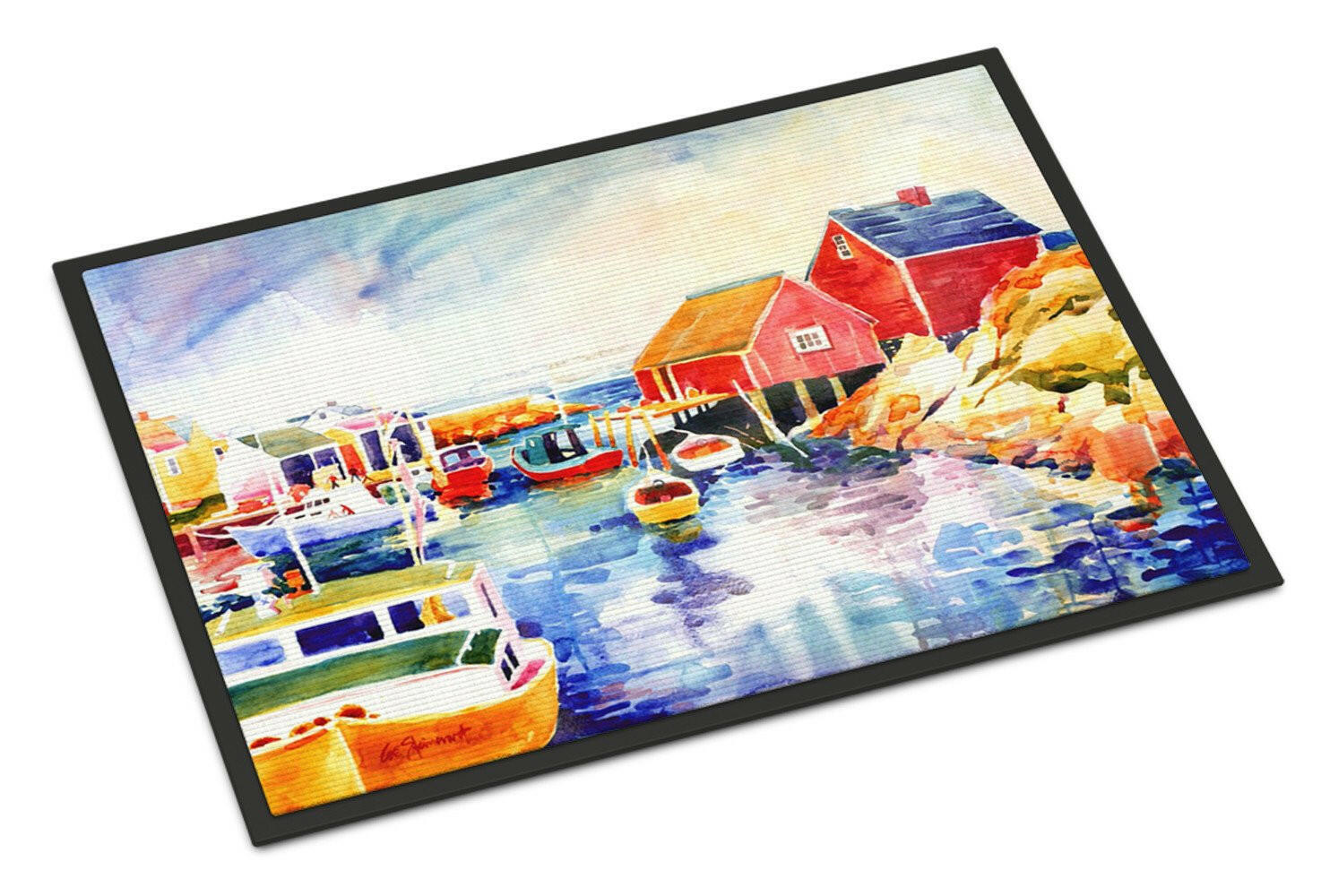 Boats at Harbour with a view Indoor or Outdoor Mat 18x27 Doormat - the-store.com