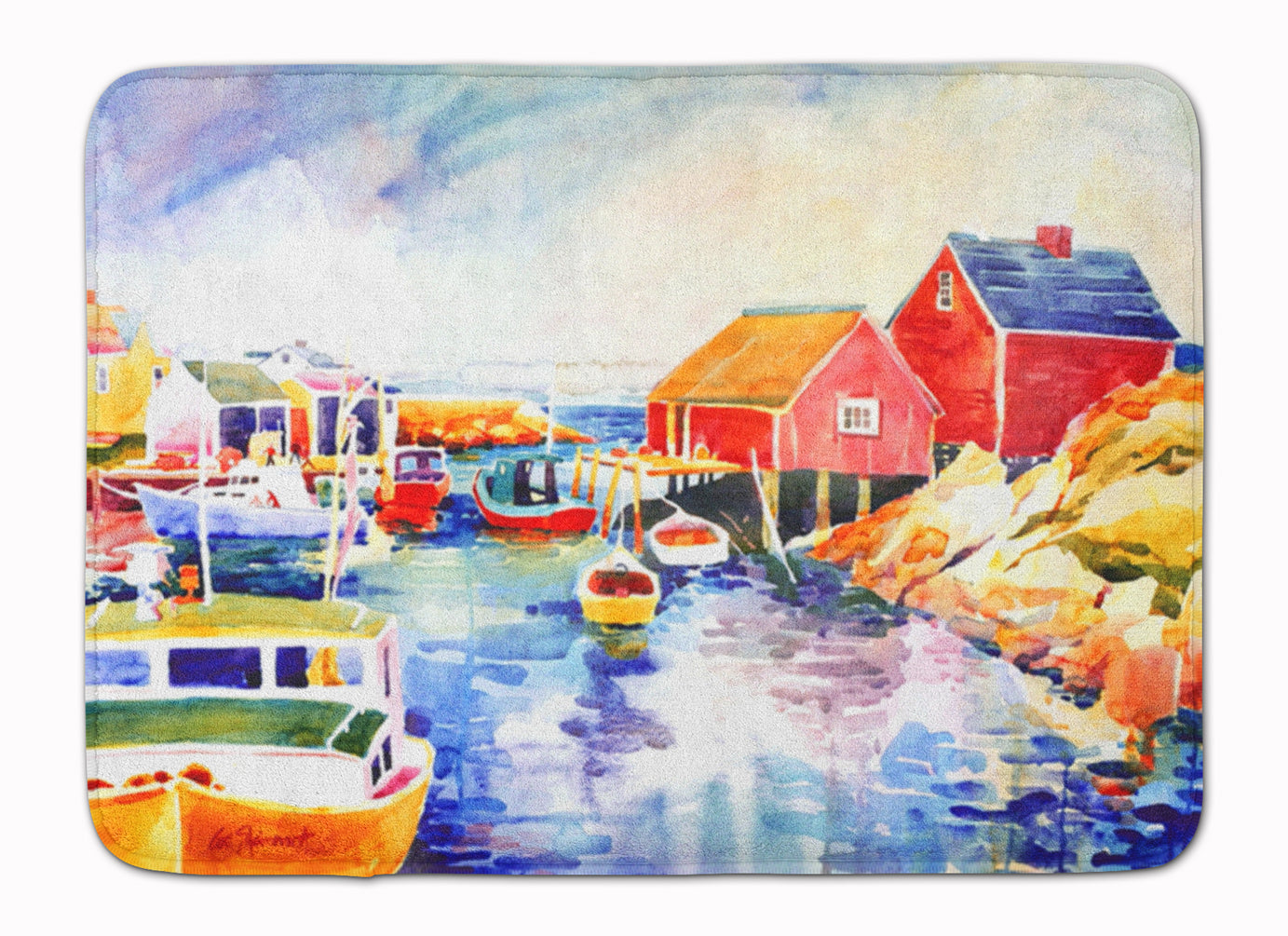 Boats at Harbour with a view Machine Washable Memory Foam Mat 6059RUG - the-store.com