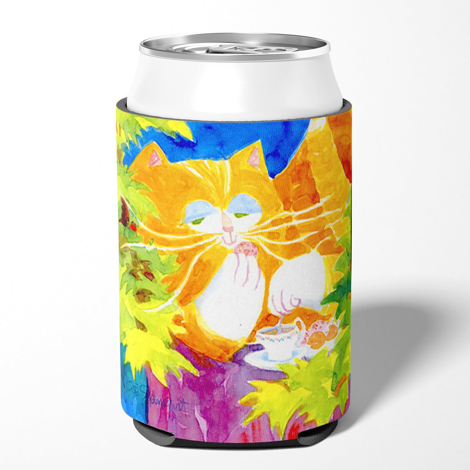 Cat Tea Time Can or Bottle Beverage Insulator Hugger.