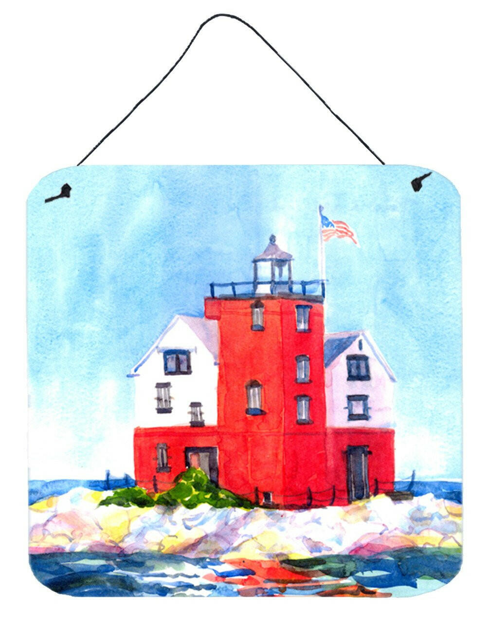 Lighthouse on the rocks Harbour Aluminium Metal Wall or Door Hanging Prints by Caroline&#39;s Treasures