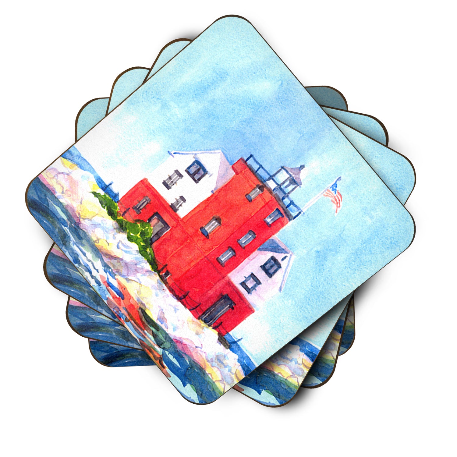 Set of 4 Lighthouse on the rocks Harbour Foam Coasters - the-store.com