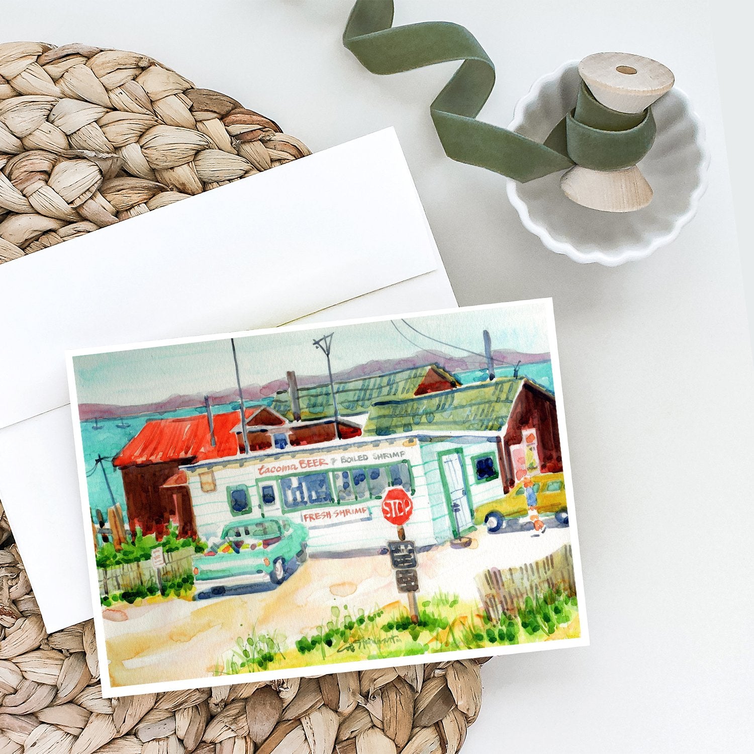 Tacoma Beer and Boiled Shrimp Market Greeting Cards and Envelopes Pack of 8 - the-store.com