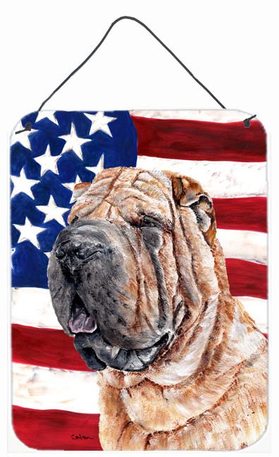 Shar Pei with American Flag USA Wall or Door Hanging Prints SC9623DS1216 by Caroline's Treasures