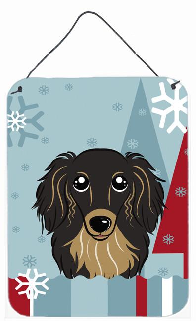 Winter Holiday Longhair Black and Tan Dachshund Wall or Door Hanging Prints BB1709DS1216 by Caroline's Treasures