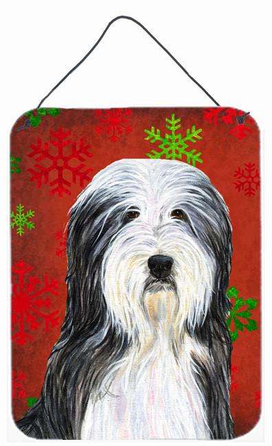 Bearded Collie Red Snowflakes Holiday Christmas Wall or Door Hanging Prints by Caroline's Treasures