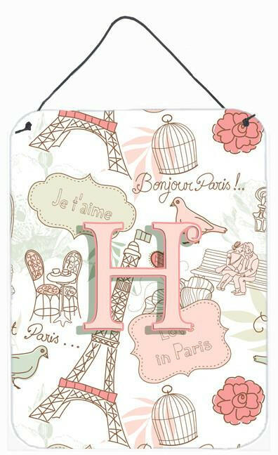 Letter H Love in Paris Pink Wall or Door Hanging Prints CJ2002-HDS1216 by Caroline&#39;s Treasures