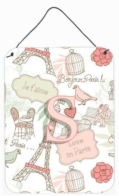 Letter S Love in Paris Pink Wall or Door Hanging Prints CJ2002-SDS1216 by Caroline's Treasures