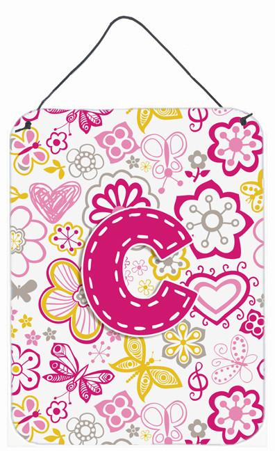 Letter C Flowers and Butterflies Pink Wall or Door Hanging Prints CJ2005-CDS1216 by Caroline's Treasures